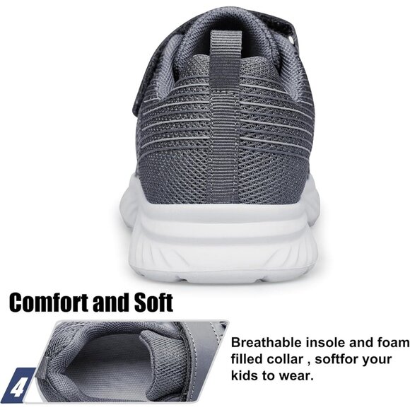 Kids Dark Grey Lightweight Breathable Athletic Running Tennis Fitness Sneakers - Picture 6 of 6